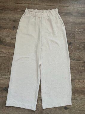 Hilary Radley Beige Tan Wide Leg Loose Elastic Waist Dress Pants Size Small